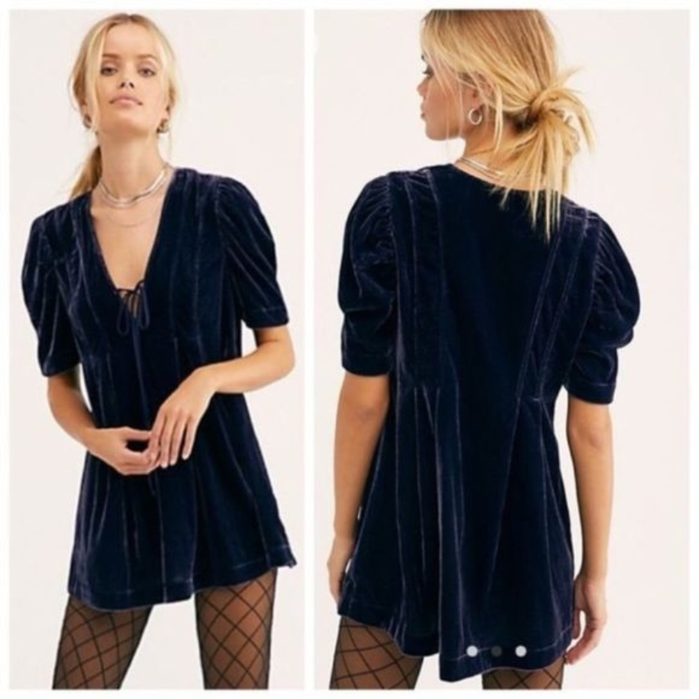 Free People Navy Velvet Tunic Top